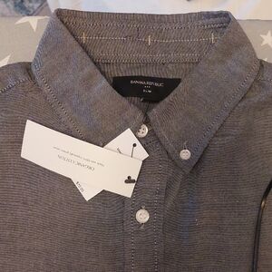 Banana Republic Men's Grey Oxford Slim Fit  Button Down Shirt